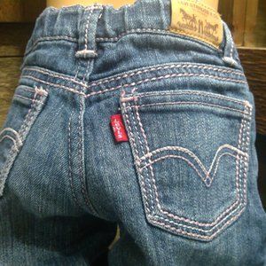Levi Strauss Red Tab Girls Boot Cut Jeans Kids Dark Denim Pink Stitch No Size